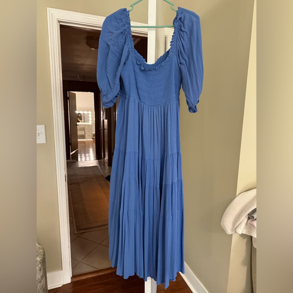 DAVI & DANI Blue Pleated Smocked Sundress